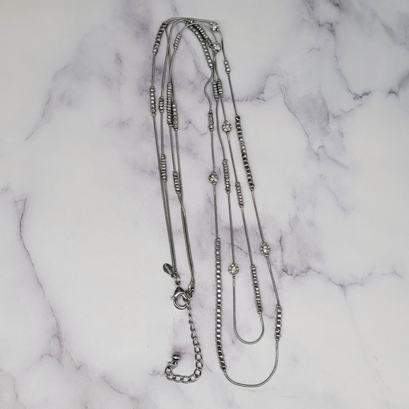 Chico's Double Strand Silver Tone Station Necklace - Picture 3 of 7